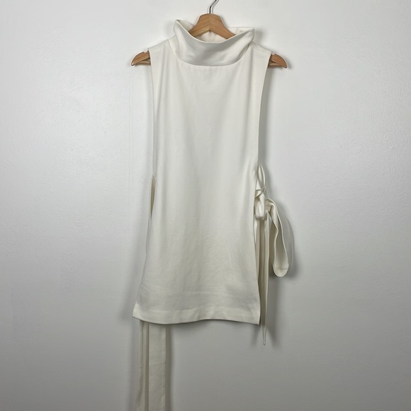 Irregular Exposure Regal turtleneck top women OS pullover tie cotton blend white - Picture 7 of 12